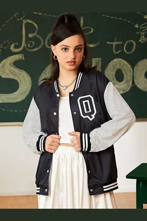 BAESD Girls Typography Fleece Outdoor Varsity Jacket