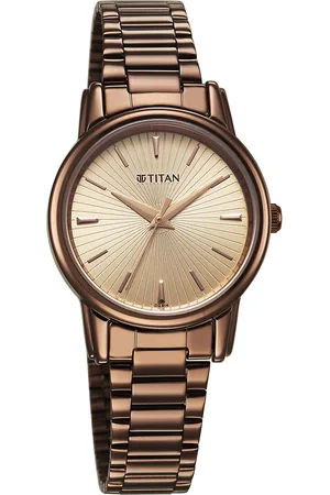 Titan Women Brass Embellished Dial & Stainless Steel Bracelet Style Straps Analogue Watch 2760QM01