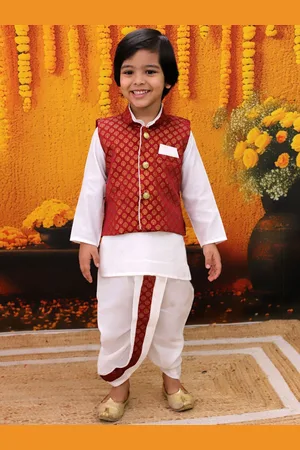 BownBee Boys Mandarin Collar Regular Straight Kurta with Dhoti Pants