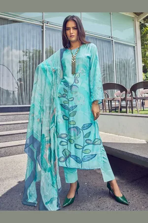 Stylee Lifestyle Floral Printed Sequinned Pure Silk Unstitched Dress Material