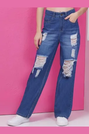 KOTTY Women Cotton Straight Fit High-Rise Highly Distressed Jeans