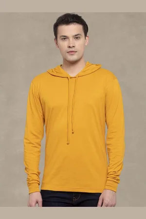 Friskers Men Gold Cotton Solid Hoodie T-shirt