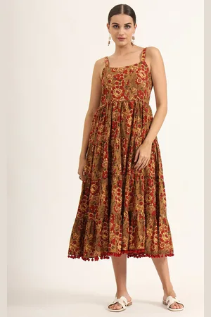BAESD Women Floral Printed with Pom-Pom Detail Fit & Flare Maxi Dress