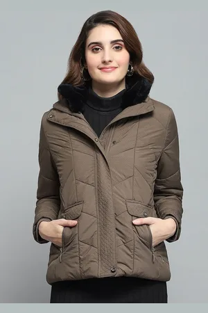 Monte Carlo Women Mock Collar Solid Casual Puffer Jacket