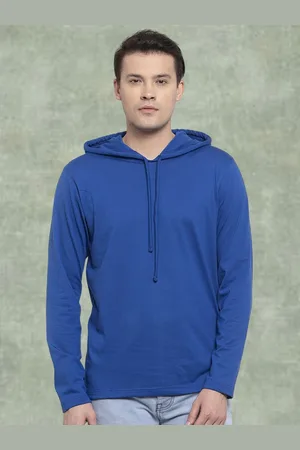 Friskers Men Royal Blue Cotton Solid Hoodie T-shirt