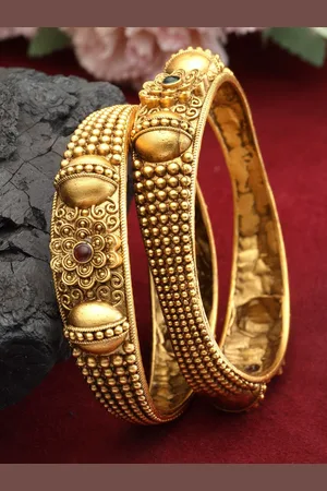 PANASH Set Of 2 24CT Gold Plated Handcrafted Antique Bangles