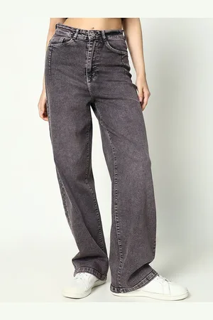 SHOWOFF Women Cotton Mid-Rise Comfort Wide Leg Heavy Fade Jeans