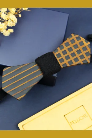 PELUCHE Black & Grey Striped Bow Tie