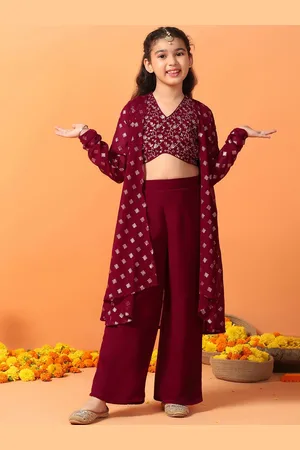 BAESD Girls Floral Embroidered Regular Top with Palazzos