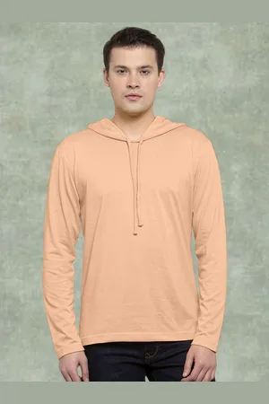 Friskers Men Coral Cotton Solid Hoodie T-shirt