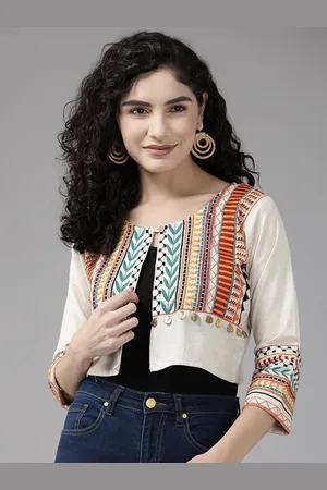 Roadster Geometric Embroidered Crop Tailored Ethnic Jacket