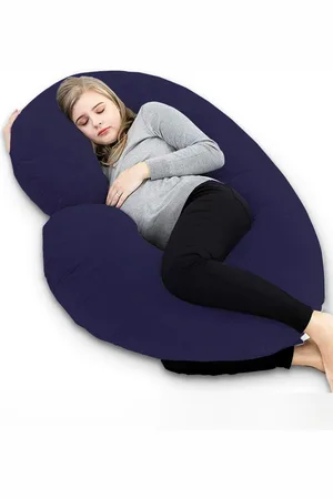 Pum Pum Navy Blue Fibre Filled Cotton C Shaped Maternity Pillow