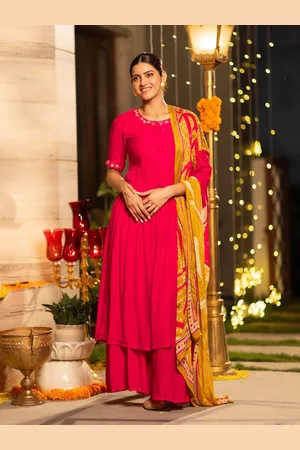 Ambraee Panelled Zardozi A-Line Kurta With Palazzo & Dupatta