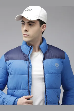 U.S. Polo Assn. U S Polo Assn Men Blue Colourblocked Mock Collar Puffer Jacket