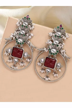 karatcart Silver-Plated Oxidised Contemporary Drop Earrings