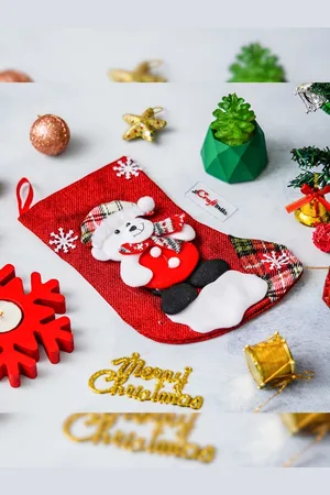 eCraftIndia Red & White Printed Christmas Socks