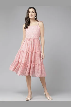 Roadster The Lifestyle Co Floral Printed Sleeveless Tiered Fit & Flare Dress