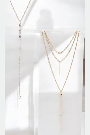 DressBerry Set Of 2 Gold-Plated Stone Studded & Beaded Layered Chain