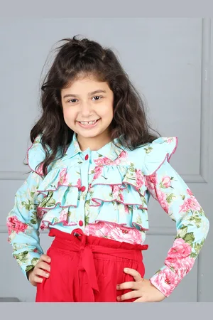 Cutiekins Girls Floral Printed Ruffles Shirt Style Top