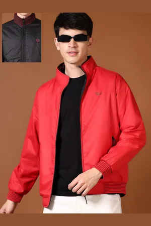 V-Mart Men Mock Collar Solid Cotton Casual Reversible Bomber Jacket