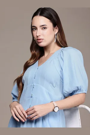 French Connection Textured Puffed Raglan Sleeve A-Line Midi Dress
