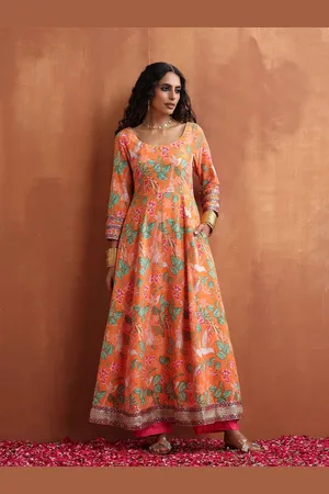 trueBrowns Floral Printed Sequinned Anarkali Kurta with Trouser