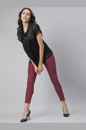 TALES & STORIES Women Maroon Solid Skinny-Fit Jeggings