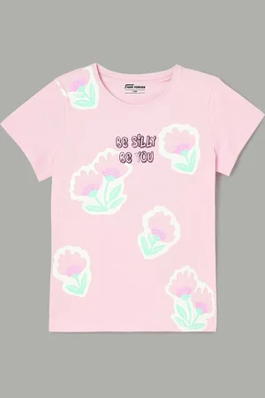 Lifestyle Girls Floral Printed Round Neck Cotton T-shirt