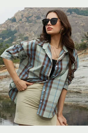 Campus Women Comfort Spread Collar Checked Oversized Casual Shirt