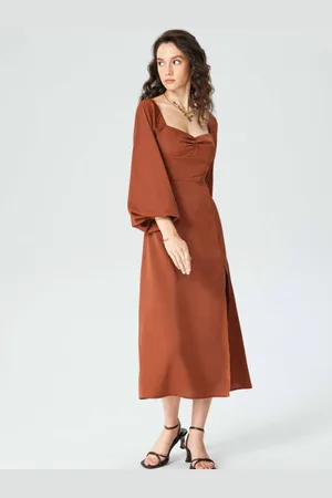 HERE&NOW Women Puff Sleeve Fit & Flare Midi Dress