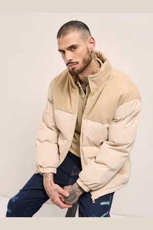 The Bear House Men Mock Collar Colourblocked Casual Oversized Puffer Jacket