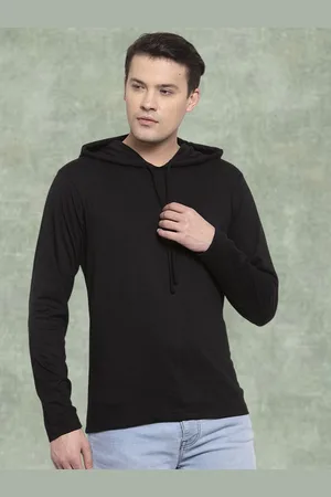 Friskers Men Black Cotton Solid Hoodie T-shirt