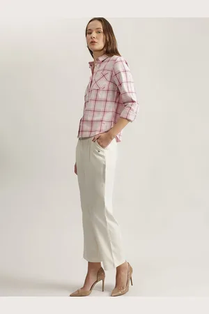 Elle Women Spread Collar Tartan Checked Cotton Relaxed Fit Casual Shirt