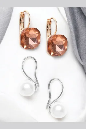 DressBerry Set Of 2 Gold-Toned Cubic Zirconia Studded Contemporary Drop Earrings