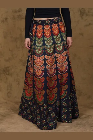 Exotic India Printed Pure Cotton A-line Maxi Skirts
