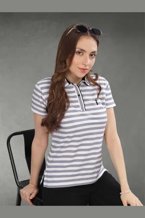 STELLERS Women Striped Polo Collar T-shirt