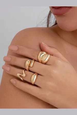 Jewels Galaxy Set Of 4 Gold Plated Midi Adjustable Finger Rings