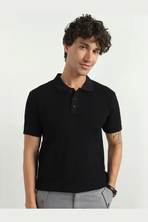 NOBERO Men Textured Self Design Polo Collar T-shirt