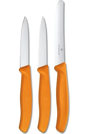 Victorinox Swiss Paring Made Orange & Silver Toned 3 Pieces Knife Set
