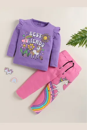 YK Girls Printed Round Neck Long Sleeves T-Shirt With Trouser