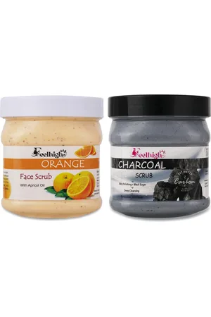 FEELHIGH Set Of 2 Charcoal & Orange Scrub For Face & Body Exfoliators 500 ml Each