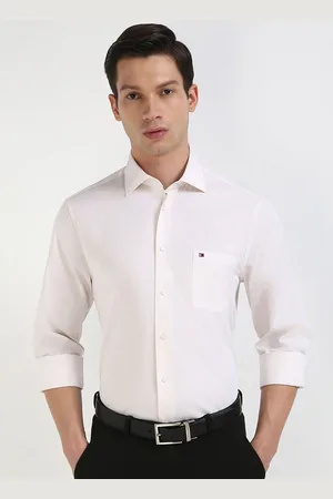 Tommy Hilfiger Men Spread Collar Solid Cotton Formal Shirt
