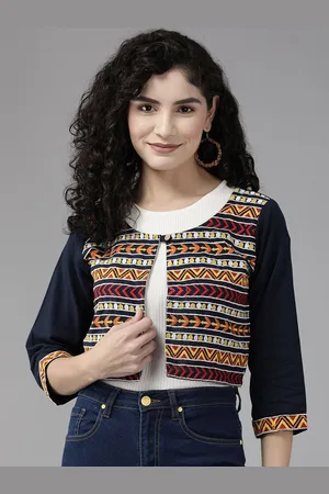 Roadster Geometric Embroidered Crop Tailored Ethnic Jacket