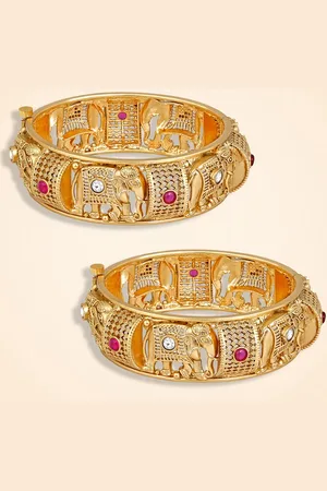 Peora Set Of 2 Gold Plated Stones Studded Elephant Motif Bangles