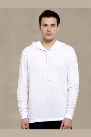 Friskers Men White Cotton Solid Hoodie T-shirt
