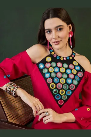 Sangria Embroidered Kurta, Palazzo With Bag Kurta Set