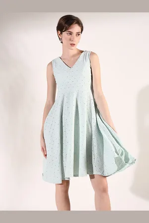 SHOWOFF Women Cotton Embroidered Fit & Flare Dress