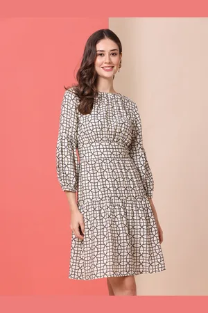 Chemistry Women Geometric Printed Puff Sleeve Fit & Flare Dress