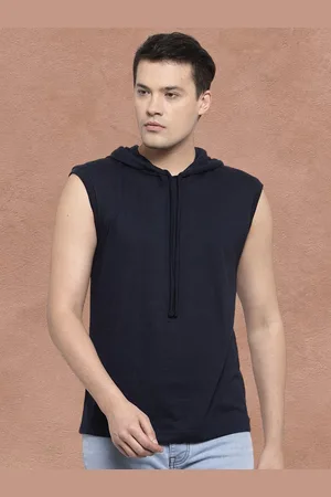 Friskers Men Navy Blue Cotton Solid Hoodie T-shirt