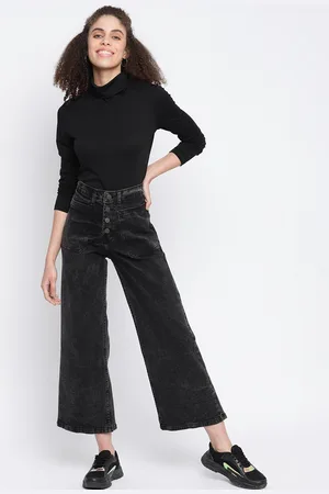 TALES & STORIES Women Black Wide Leg High-Rise Light Fade Stretchable Jeans